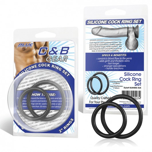 Набор из двух черных силиконовых колец разного диаметра SILICONE COCK RING SET - BlueLine - в Армавире купить с доставкой