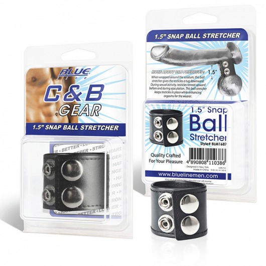 Хомут-утяжка для мошонки из искусственной кожи на клепках SNAP BALL STRETCHER - BlueLine - купить с доставкой в Армавире