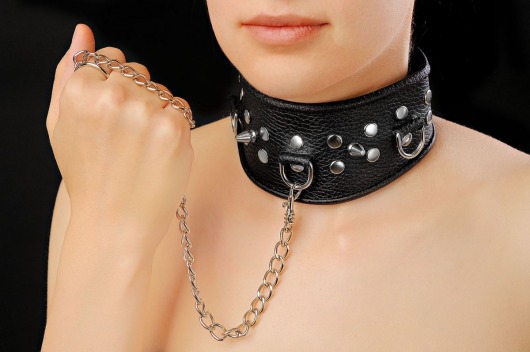 Чёрный ошейник из кожи - Sitabella - купить с доставкой в Армавире