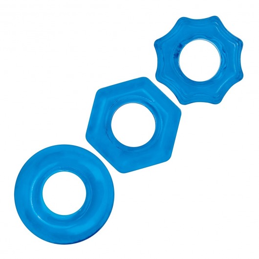 Комплект из трех голубых колец для эрекции 3-Pack Nuts   Bolts Stretch Cock Ring Set - BlueLine - в Армавире купить с доставкой