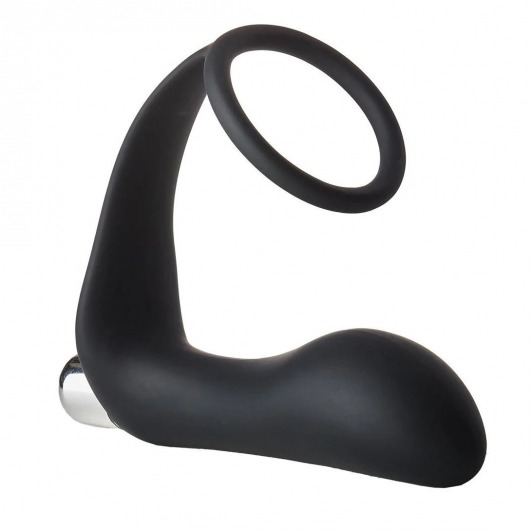 Черное эрекционное кольцо с вибропробкой Vibrating Anal Plug With Cockring - Dream Toys - в Армавире купить с доставкой