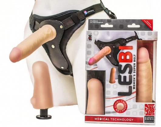 Телесный страпон Harness LESBI с вагинальной пробкой - 16,5 см. - LOVETOY (А-Полимер) - купить с доставкой в Армавире