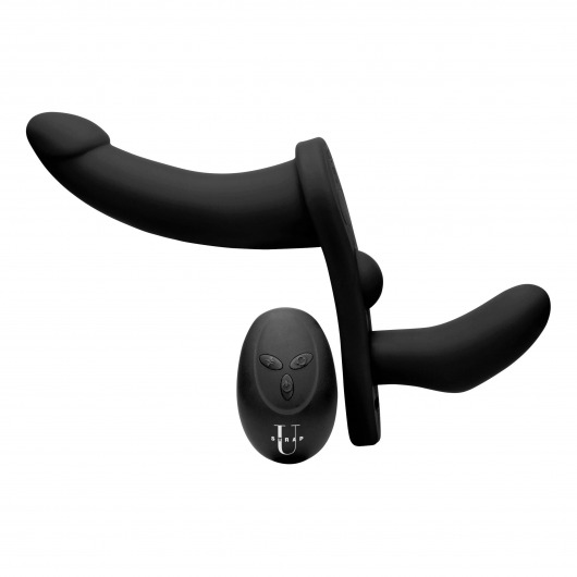 Черный вибрострапон Double Take 10X Double Penetration Vibrating Strap-on Harness - XR Brands - купить с доставкой в Армавире