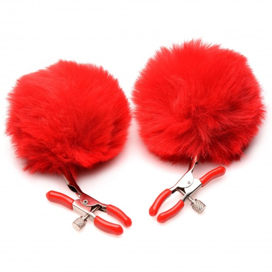 Красные зажимы на соски с помпонами Pom Pom - XR Brands - купить с доставкой в Армавире