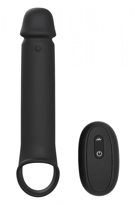 Черная насадка-удлинитель с вибрацией Vibrating Extender With Remote - Dream Toys - в Армавире купить с доставкой