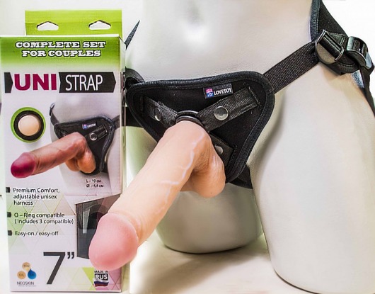 Страпон-унисекс с двумя насадками UNI strap 7  Harness - 19 и 16 см. - LOVETOY (А-Полимер) - купить с доставкой в Армавире