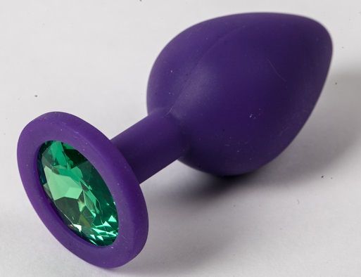 Фиолетовая силиконовая пробка с зеленым кристаллом - 9,5 см. - 4sexdreaM - купить с доставкой в Армавире