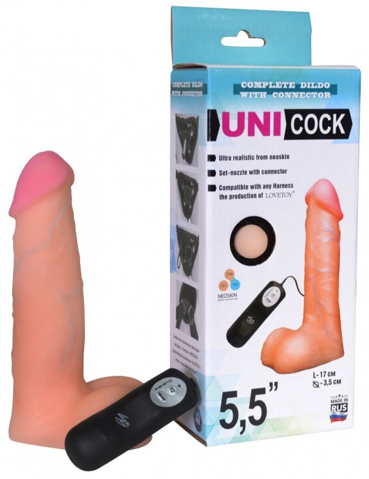 Фаллическая насадка Харнесс UNICOCK 5,5  с вибрацией - 17 см. - LOVETOY (А-Полимер) - купить с доставкой в Армавире