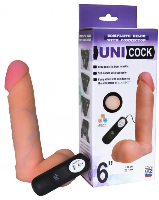 Фаллическая насадка Харнесс UNICOCK 6  с вибрацией - 18 см. - LOVETOY (А-Полимер) - купить с доставкой в Армавире