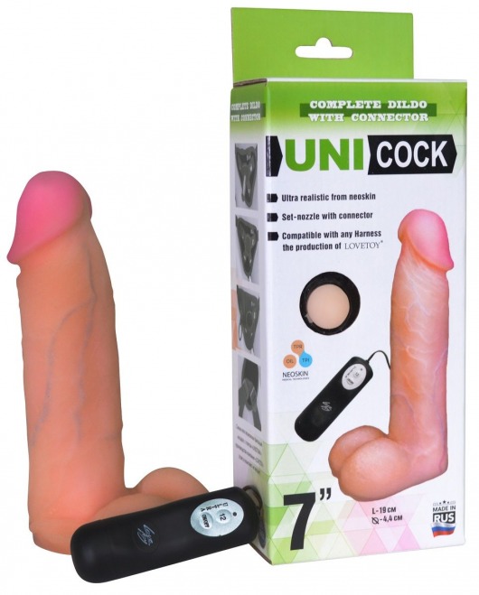 Фаллическая насадка Харнесс UNICOCK 7  с вибрацией - 19 см. - LOVETOY (А-Полимер) - купить с доставкой в Армавире