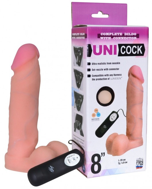 Фаллическая насадка Харнесс UNICOCK 8  с вибрацией - 20 см. - LOVETOY (А-Полимер) - купить с доставкой в Армавире