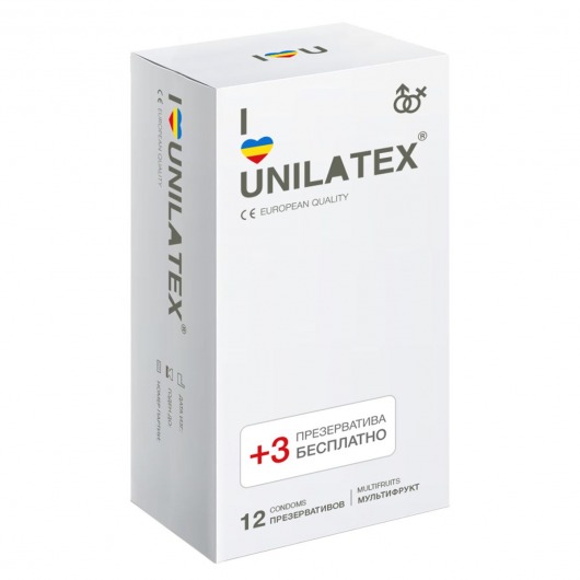 Разноцветные ароматизированные презервативы Unilatex Multifruit  - 12 шт. + 3 шт. в подарок - Unilatex - купить с доставкой в Армавире