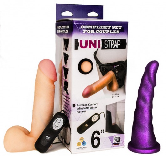 Вибрострапон с двумя насадками UniStrap - 18 и 18 см. - LOVETOY (А-Полимер) - купить с доставкой в Армавире