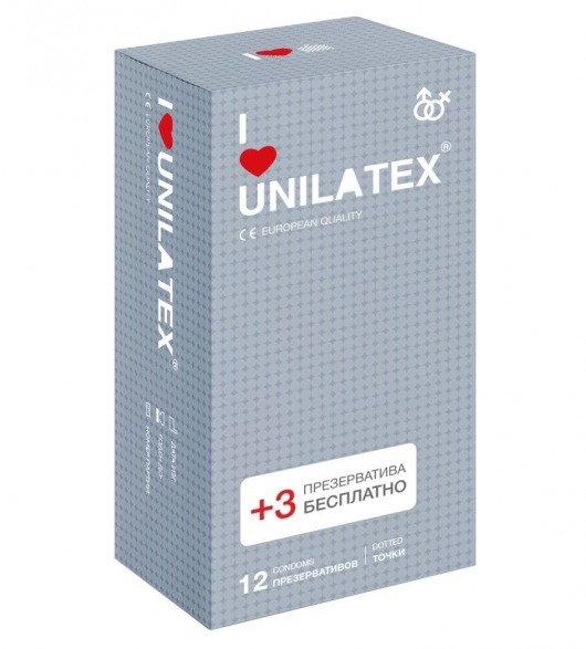 Презервативы с точками Unilatex Dotted - 12 шт. + 3 шт. в подарок - Unilatex - купить с доставкой в Армавире