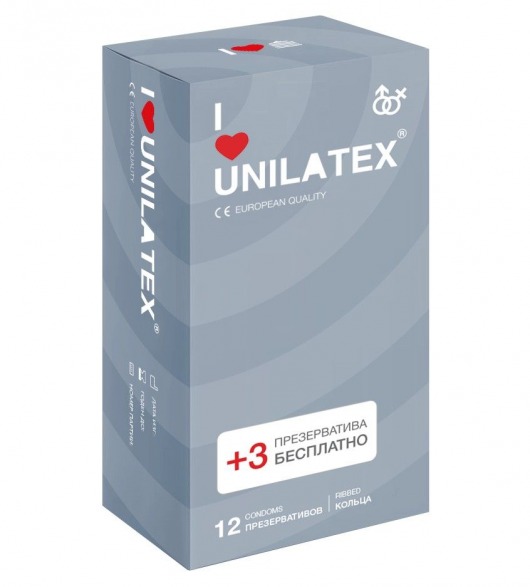 Презервативы с рёбрами Unilatex Ribbed - 12 шт. + 3 шт. в подарок - Unilatex - купить с доставкой в Армавире