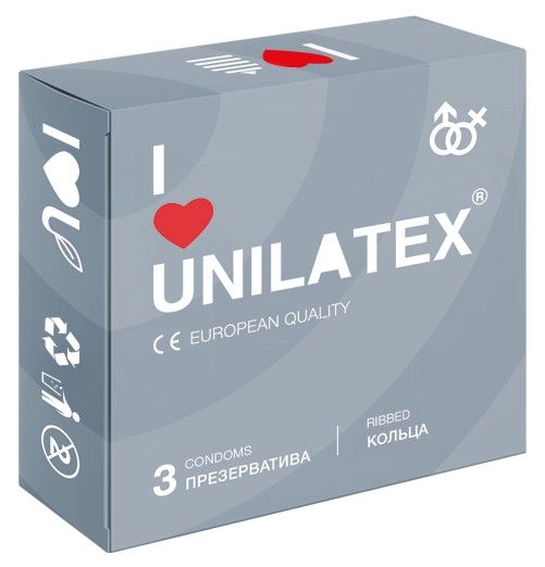 Презервативы с рёбрами Unilatex Ribbed - 3 шт. - Unilatex - купить с доставкой в Армавире