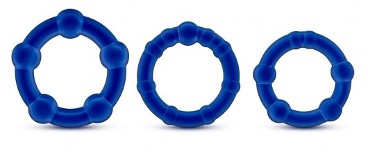Набор из 3 синих эрекционных колец Stay Hard Beaded Cockrings - Blush Novelties - в Армавире купить с доставкой