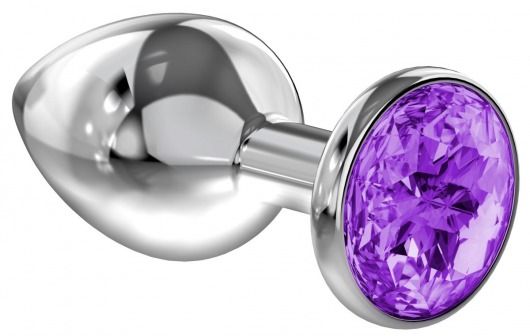 Большая серебристая анальная пробка Diamond Purple Sparkle Large с фиолетовым кристаллом - 8 см. - Lola Games - купить с доставкой в Армавире