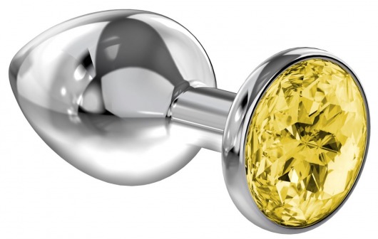 Большая серебристая анальная пробка Diamond Yellow Sparkle Large с жёлтым кристаллом - 8 см. - Lola Games - купить с доставкой в Армавире