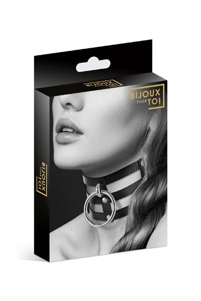 Чёрный тройной чокер с большим кольцом - Bijoux Pour Toi - купить с доставкой в Армавире